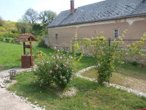 a garden in front of a house with a gazebo at Hibiszkusz Haz in Bekölce