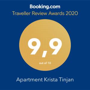 Certifikát, hodnocení, plakát nebo jiný dokument vystavený v ubytování Apartment Krista Tinjan