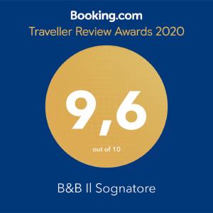 ein gelber Kreis mit den Auszeichnungen für die Reisebewertung im Text in der Unterkunft B&B Il Sognatore in Perugia