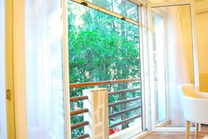 a window with a view of a tree at Hotel Art Media in Herceg-Novi