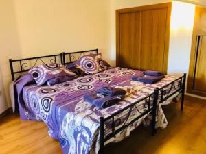 a bed with a purple comforter and pillows on it at Finca El olivo in Ituero y Lama +28 photos
