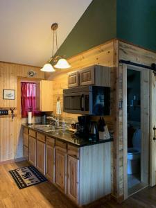 cocina con fregadero y microondas en The North Face Lodge en Lake City