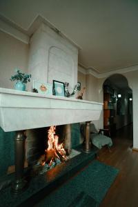 a fireplace in a living room with a fire place at Guest House Old Kutaisi in Kutaisi