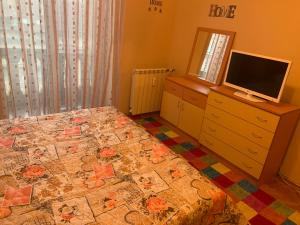 sypialnia z łóżkiem i telewizorem na komodzie w obiekcie Fantastic 2 Bedroom Apartment - Top Center w mieście Sofia