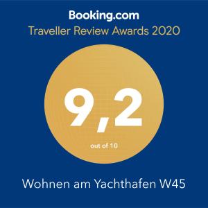 Ein Zertifikat, Auszeichnung, Logo oder anderes Dokument, das in der Unterkunft Wohnen am Yachthafen W45 ausgestellt ist