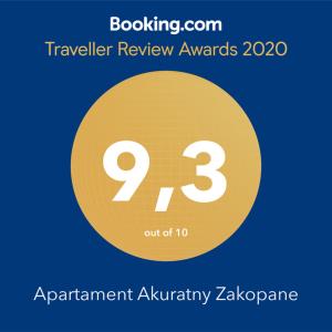 Certifikát, ocenenie alebo iný dokument vystavený v ubytovaní Apartament Akuratny Zakopane
