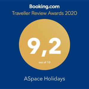 a flyer for a travel review awards with a yellow circle at ASpace Holidays in Parthenay