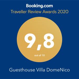 a yellow circle with the number eight and the text travelling review awards at Guesthouse Villa DomeNico in Lozovac