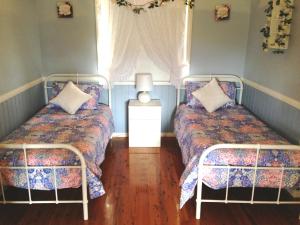 sypialnia z 2 łóżkami i oknem w obiekcie Milford Country Cottages w mieście Milford