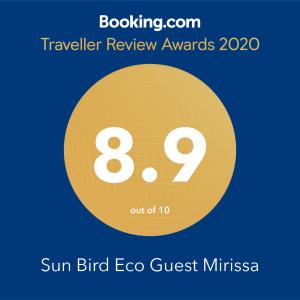 a yellow circle with the number eight and the text sun bird ego guest witness at Sun Bird Eco Guest Mirissa in Mirissa