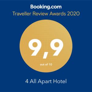 Certifikát, hodnocení, plakát nebo jiný dokument vystavený v ubytování 4 All Apart Hotel