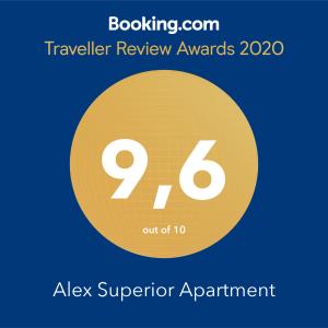 Certifikát, hodnocení, plakát nebo jiný dokument vystavený v ubytování Alex Superior Apartment