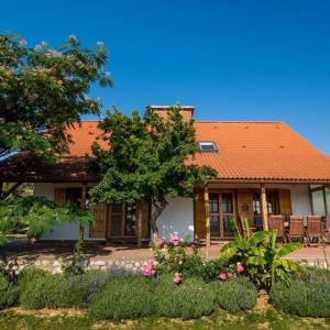 a house with an orange roof and some flowers at BorászPorta in Villány