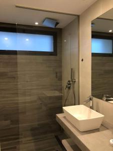 a bathroom with a sink and a glass shower at Oasis Beach juan in Guardamar del Segura