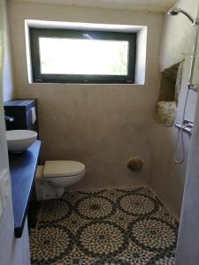 a bathroom with a toilet and a sink and a window at Le Mas Bellane in Salettes +28 photos