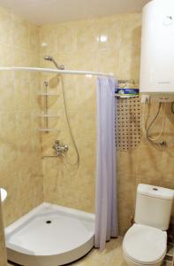 y baño con ducha, aseo y lavamanos. en "Gudauri Heart" Apartment, en Gudauri