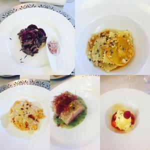 a series of photos of different foods on a white plate at Relais Casa Orter in Risano