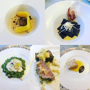 una serie de cuatro fotos de platos de comida en Relais Casa Orter en Risano