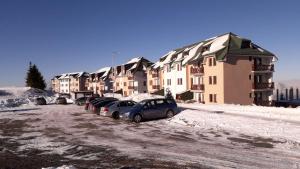 a group of cars parked in front of a building at Apartman Žuta dunja - Sunčani breg in Kopaonik
