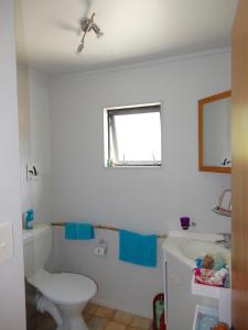 uma casa de banho branca com um WC e um lavatório em Owls' Rest em Linkwater