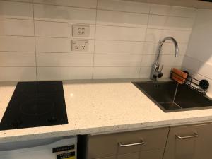 a kitchen counter with a sink and a sink at Auckland City coby Suite in Auckland