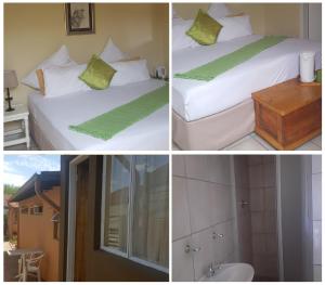 três fotografias de um quarto com uma cama e uma casa de banho em Amberlight Self Catering Accommodation em Krugersdorp