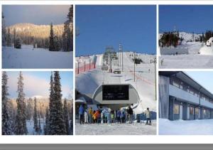 a collage of four pictures of a ski resort at Rukan Mökit in Ruka