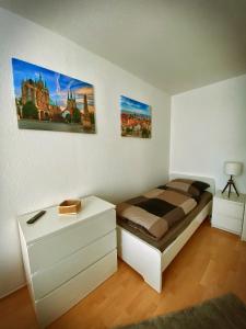 Postel nebo postele na pokoji v ubytování Apartment an der Furt