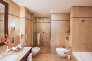 a bathroom with a shower and a toilet and a sink at Khalidiya Palace Rayhaan by Rotana, Abu Dhabi in Abu Dhabi