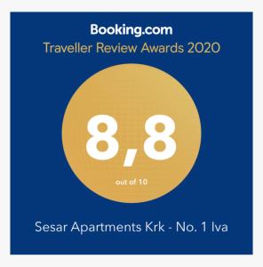 Certifikát, hodnocení, plakát nebo jiný dokument vystavený v ubytování Sesar Apartments Krk - No. 1 Iva