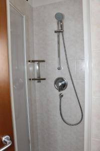 a shower with a shower head in a bathroom at Chalet Olta in Livigno