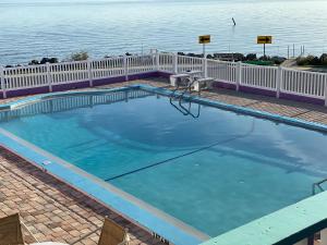 una grande piscina accanto all'acqua di Beach Front Motel Cedar Key a Cedar Key