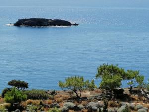 an island in the middle of a body of water at Ferma Solaris Apartments in Agia Fotia