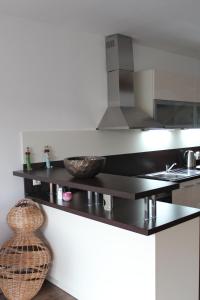 a kitchen with a stove and a counter top at Private holiday house Vivendi in Liptovský Mikuláš