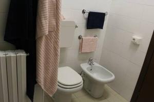 a bathroom with a white toilet and a sink at Un loft solo per i tuoi occhi in Bergamo