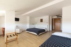 卡瓦利諾－特雷波爾蒂的住宿－卡瓦利諾比安科酒店，一间带两张床的卧室和一台电视
