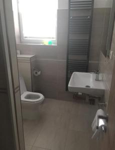 ein Bad mit einem WC, einem Waschbecken und einem Fenster in der Unterkunft MOTOREST-PENSION U HRACHŮ,s.r.o. in Klatovy