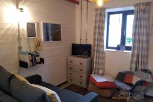 uma sala de estar com um sofá e uma televisão em Grain Store Cottage em Narberth