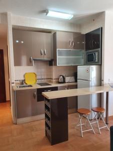 a kitchen with a refrigerator, sink and a microwave at Apartamentos Mediterraneo in Marbella