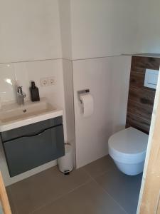 łazienka z umywalką i toaletą w obiekcie Zimmer bei Landhaus Mayr w mieście Maurach