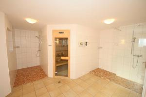 a bathroom with a shower and a walk in shower at Grüne Düne Whg 21 - Meerblick in Baabe
