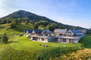 an aerial view of a house on a hill at Nebesa Chalets in Kobarid