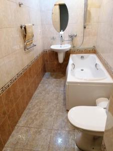 Kempings "Ceļmalnieki" في ليبايا: حمام مع حوض ومغسلة ومرحاض