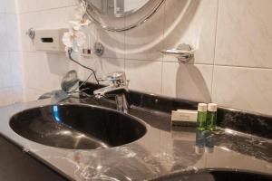 Un lavabo con dos botellas. en Hotel Regent - In pieno Centro, en San Benedetto del Tronto 34 fotos más