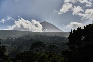 uma vista para uma montanha com árvores e nuvens em Villa 4 Seasons em São Roque do Pico
