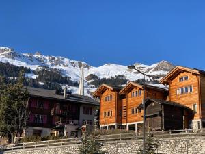 a group of buildings in front of a mountain at Hotelski in Verbier