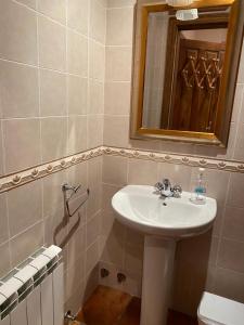 a bathroom with a sink and a mirror and a toilet at Casa Rural Marín in Hecho