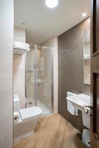 a bathroom with a shower and a toilet and a sink at DE LA GUARDIA SUITE 2 in Oviedo