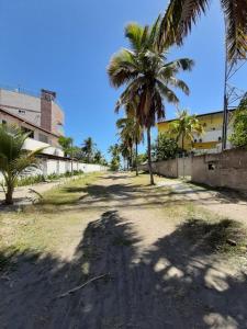 a dirt road with palm trees on the side at Condomínio Mandakaru Residence 12 in Porto De Galinhas
