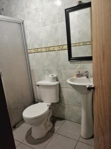 ロス・アンヘレスにあるCABAÑAS LOS CASTAÑOSのバスルーム(トイレ、洗面台付)
